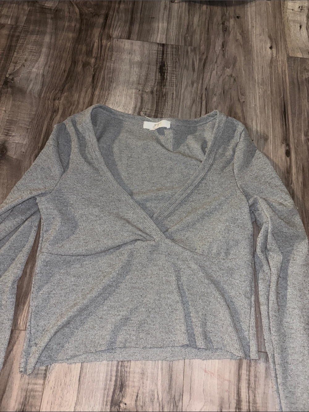 gaze Light Gray V-Neck Wrap Long Sleeve Top